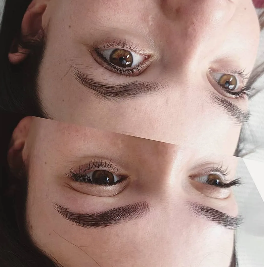 Brow sculpt before and after, close crop