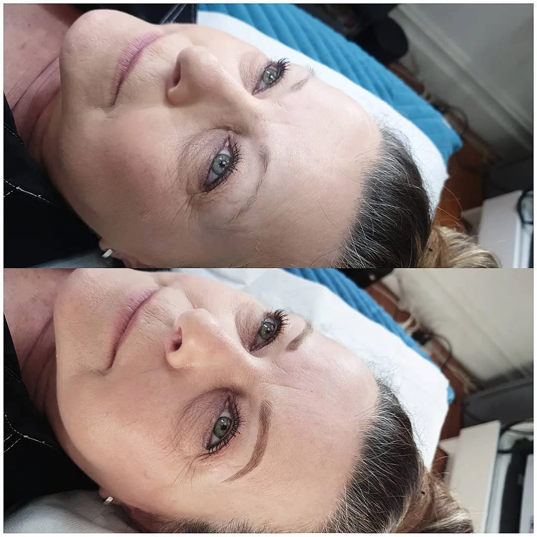 Brow definition before and after on a mature client