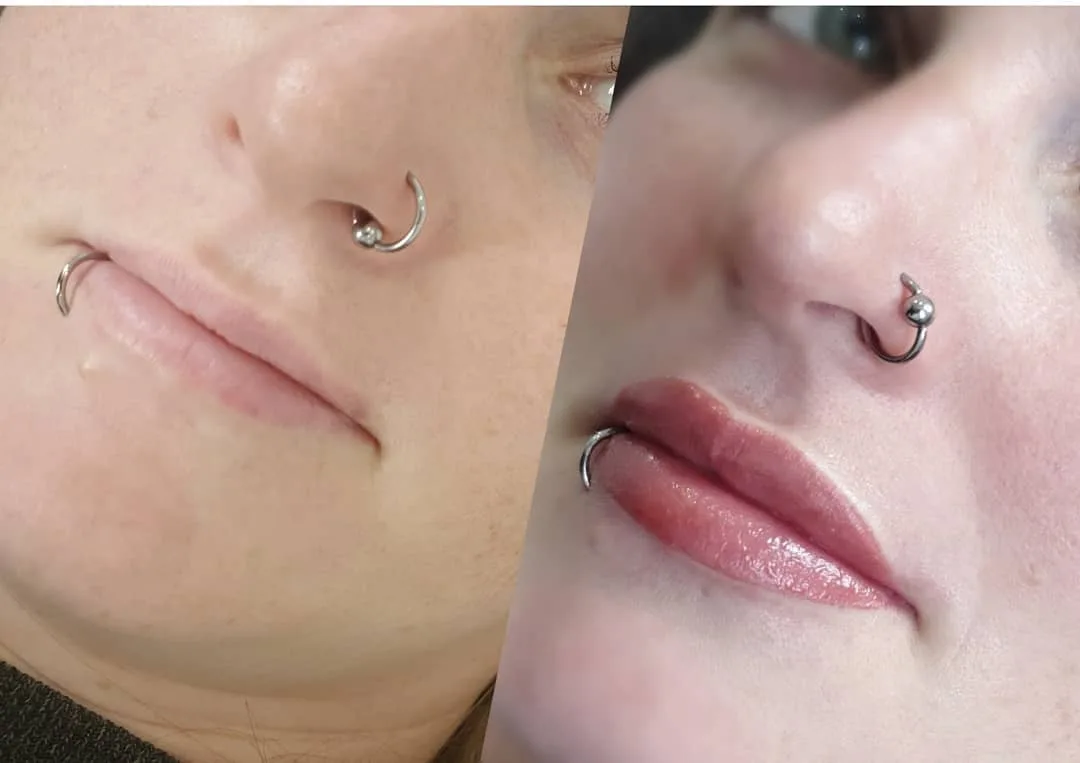 Lip blush before and after