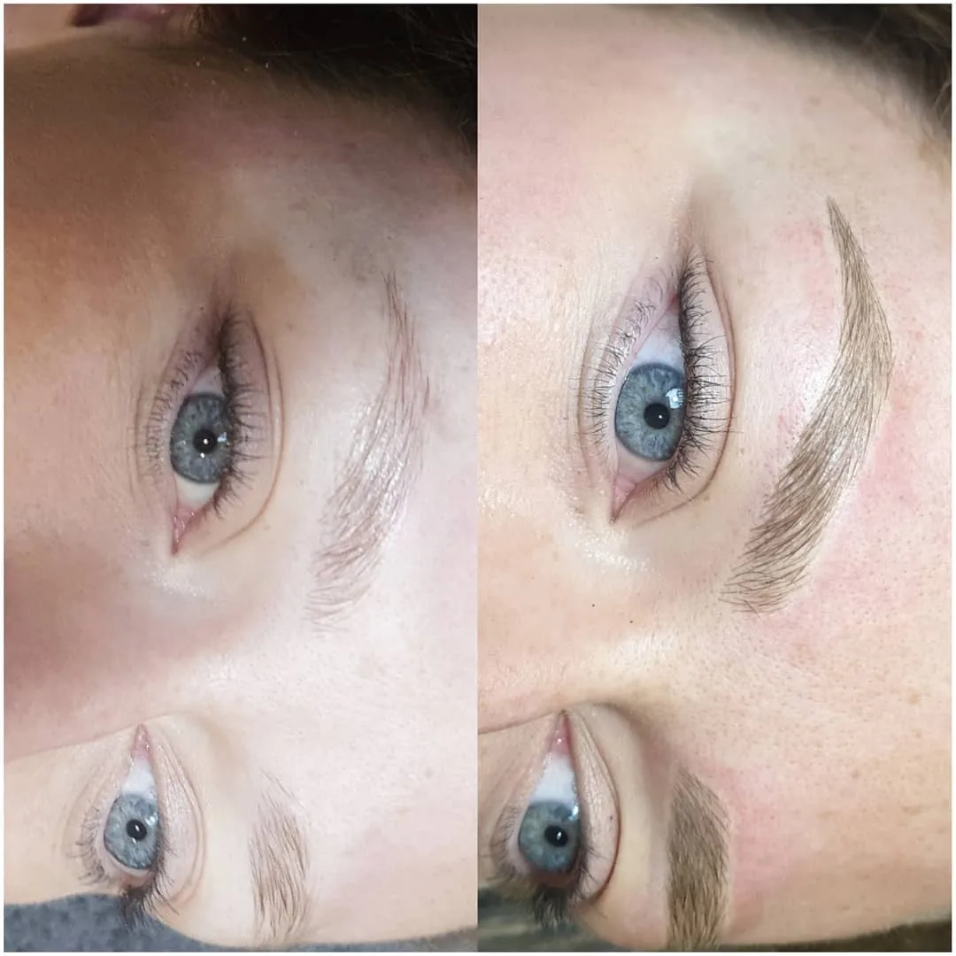 Fine hairstroke brow work before and after