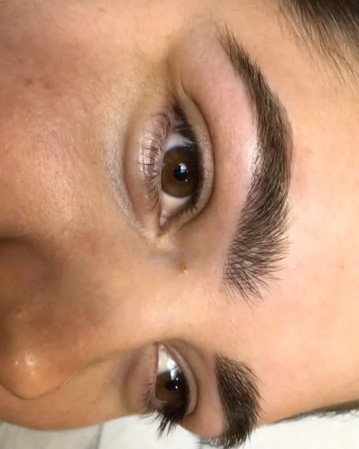 Close detail of a finished natural brow